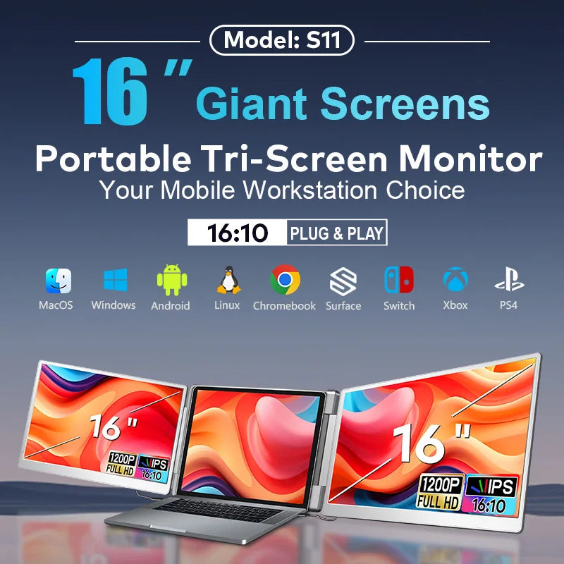 Extensor Doble Pantalla FHD IPS Gaming Portátil | Alta Definición 14 a 16 Pulgadas | Rospider