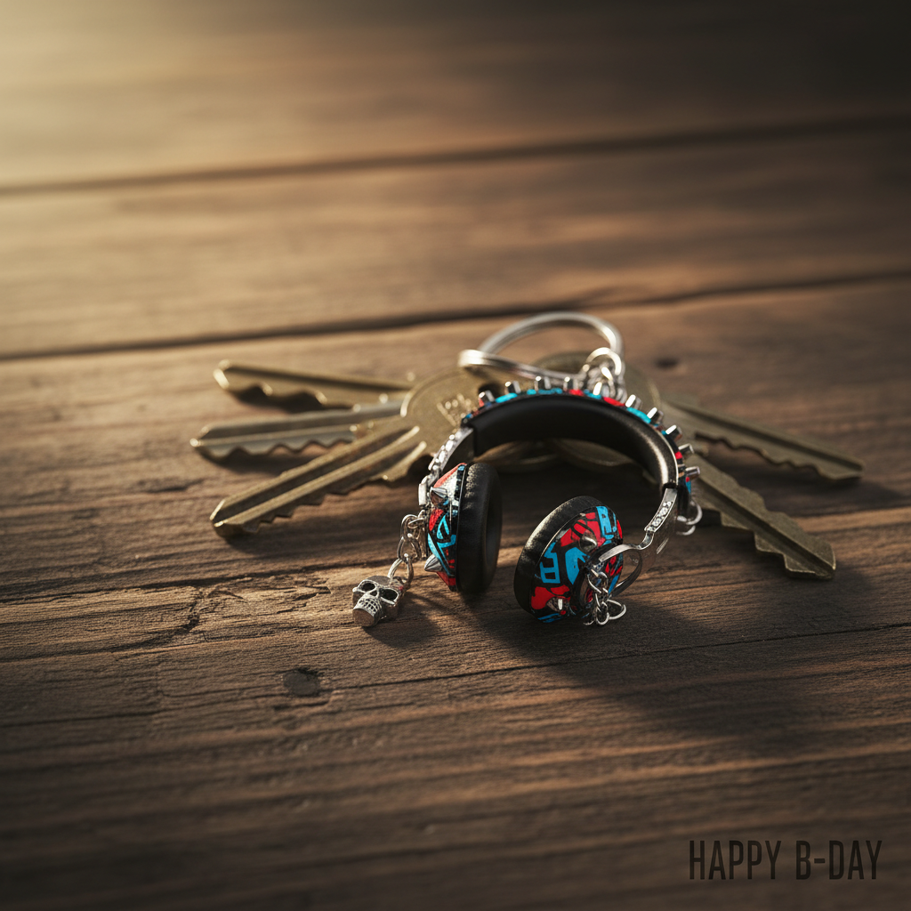 Llavero auriculares hip hop colgando de llaves lifestyle