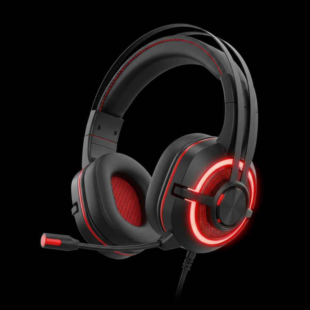 Auriculares gaming V200 negro y rojo fondo negro
