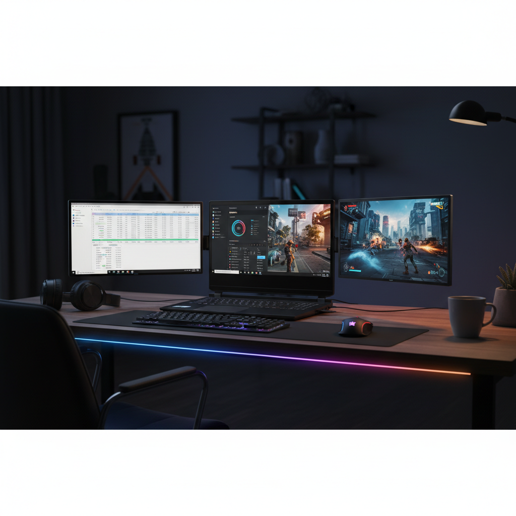 Doble pantalla Rospider conectada a laptop gaming