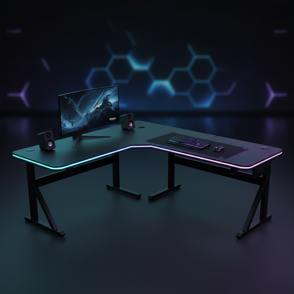 Mesa gaming en L 136x75cm negra con LED ajustable