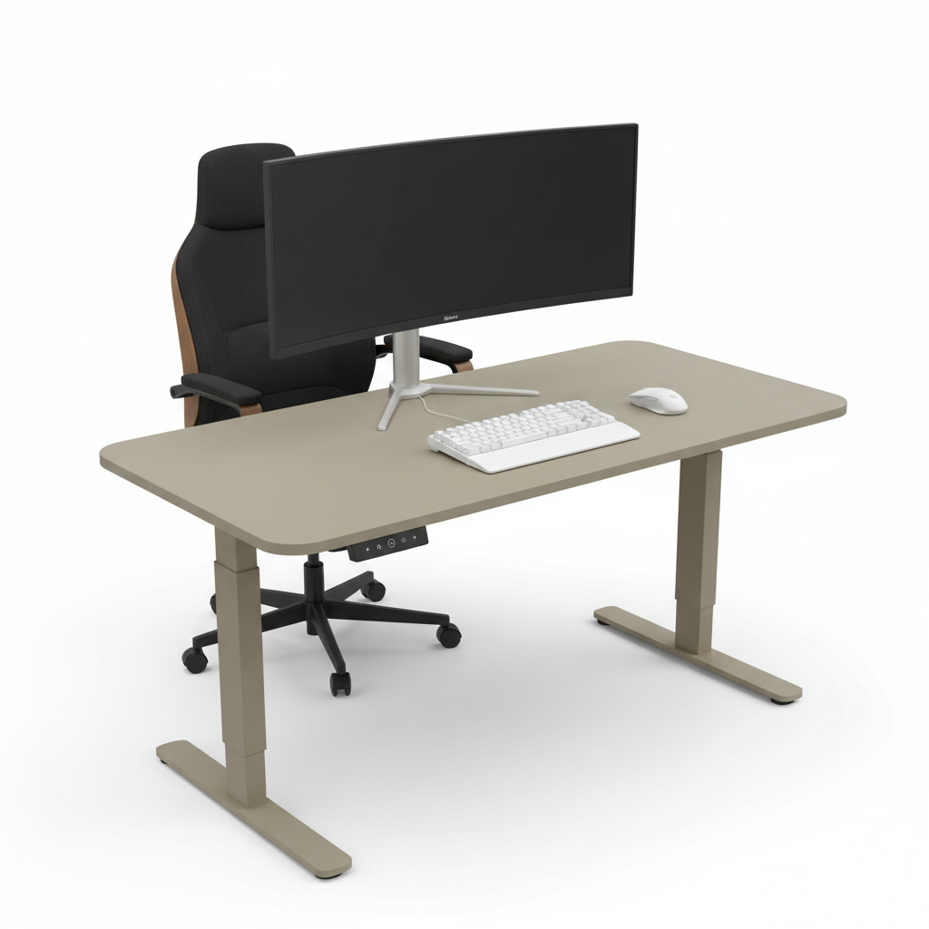 Mesa eléctrica regulable altura khaki fondo blanco