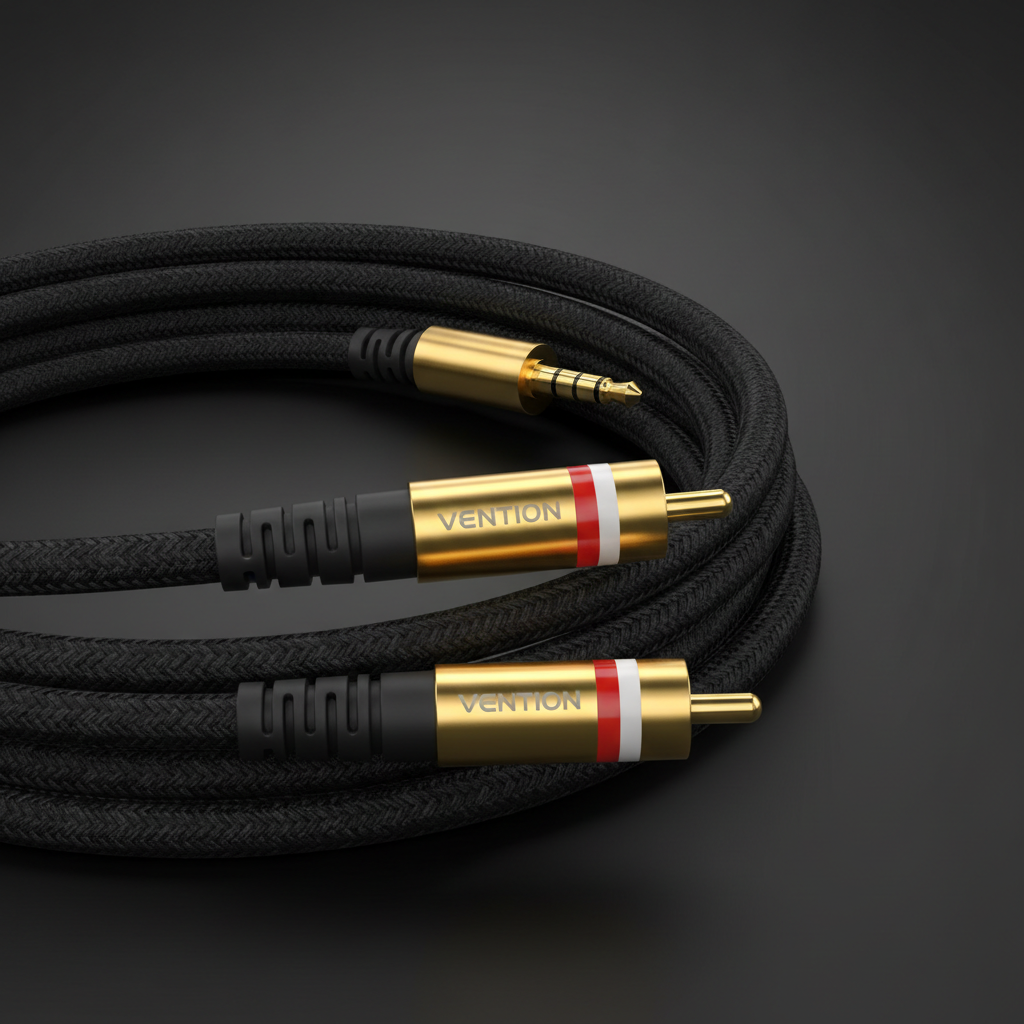Cable Vention 3.5mm a 2 RCA - vista conectores dorados