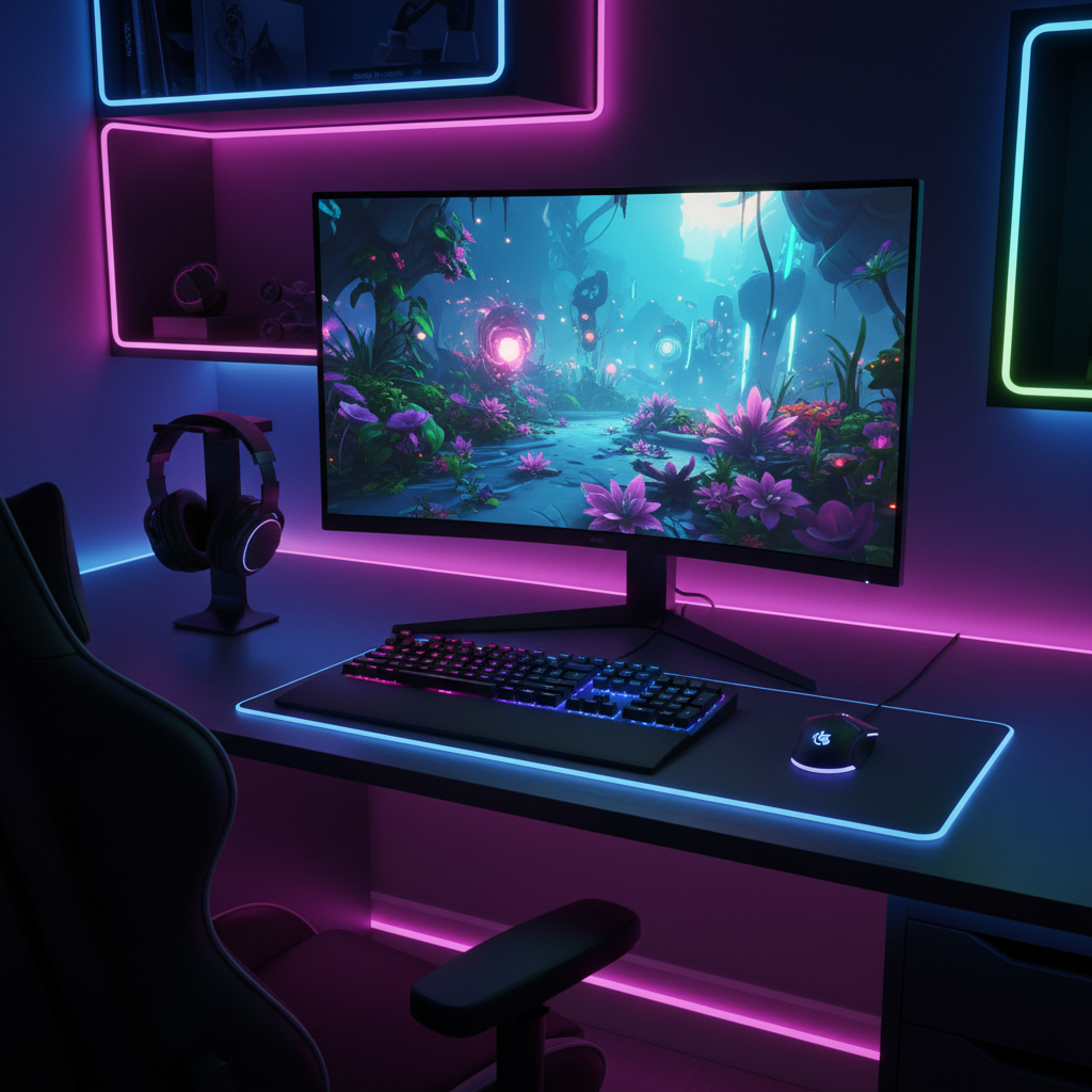 Monitor curvo 24 100Hz en setup gaming RGB
