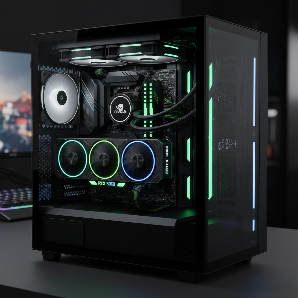 Detalle RTX 5060 instalada en PC gaming con RGB interior