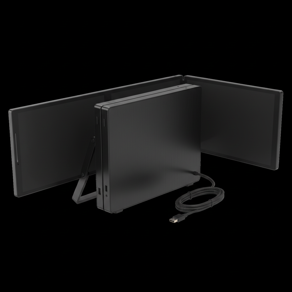 Monitor triple pantalla portátil LCD FHD retroiluminado negro