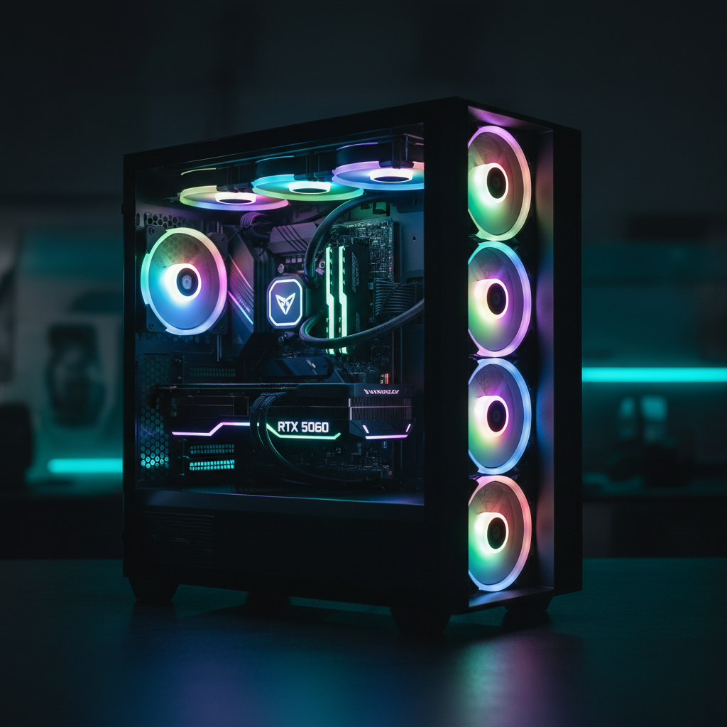 PC gaming RTX 5060 AMD Ryzen 7 con iluminación RGB