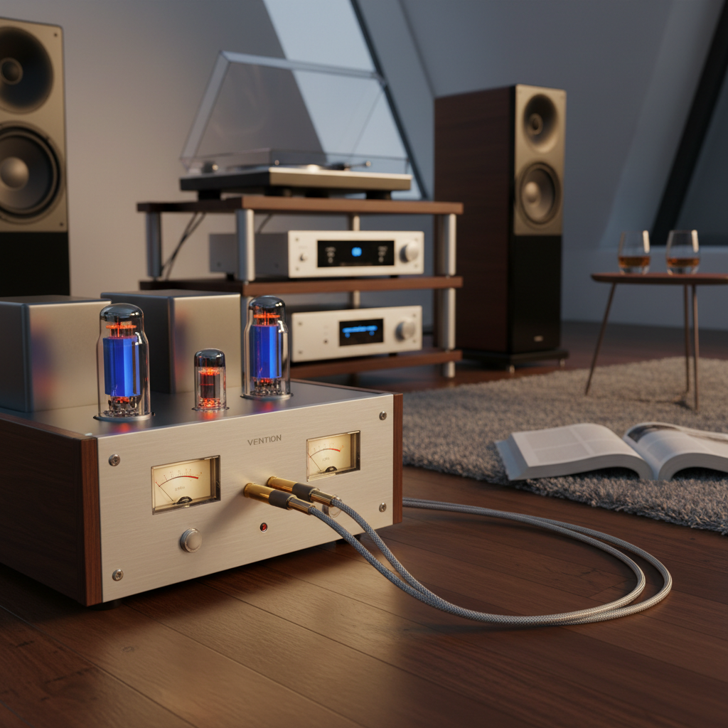 Cable Vention conectado a amplificador HiFi premium