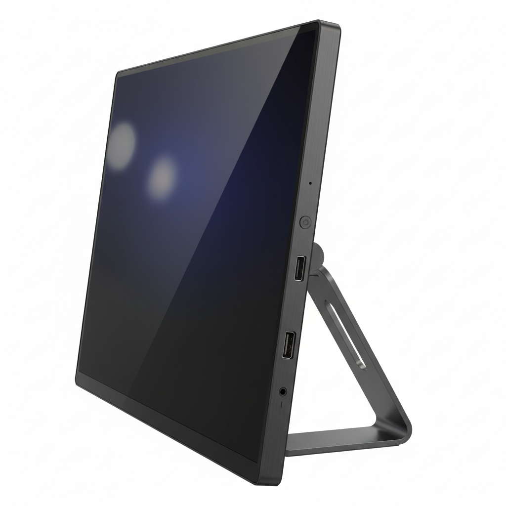 Monitor Amoudo 15.6 vista lateral con VESA y conectores