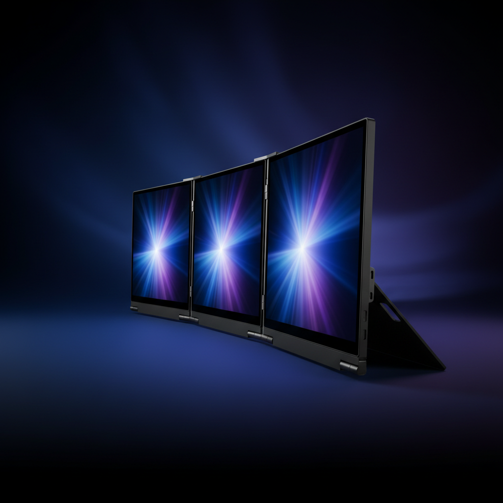 Extensor triple pantalla retroiluminado vista lateral
