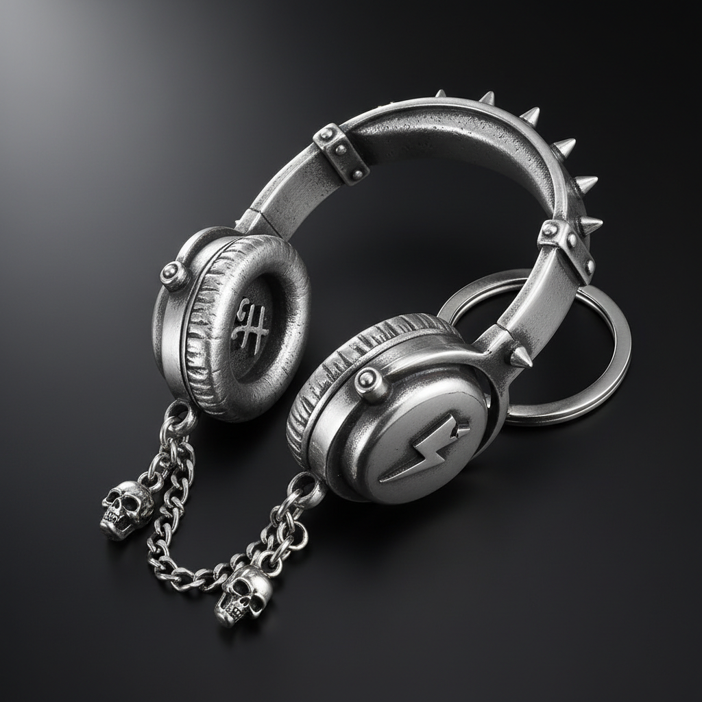 Llavero headset punk vista detalle metal